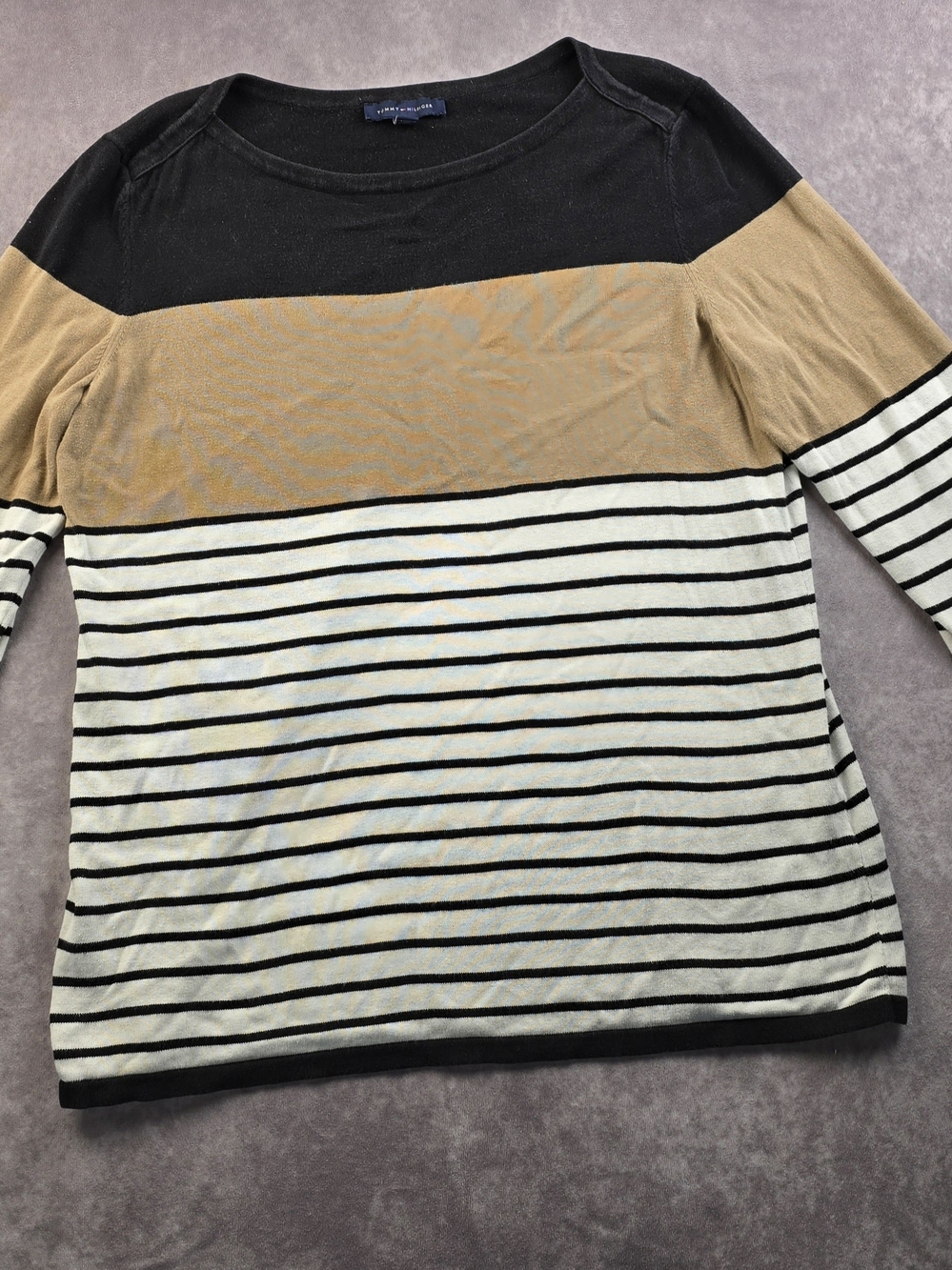Tommy Hilfiger Women’s XL Black Tan Cream Striped Cotton Sweater